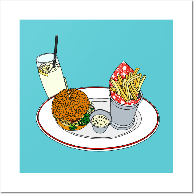 Burger, Chips and Lemonade Wall Art by lamaisondulapino